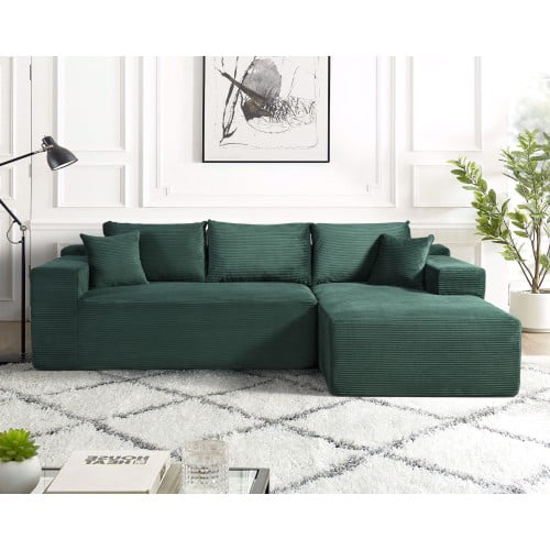 96" No-Assembly Rustic Couch, Contemporary Sofa with Boneless, Modern Accent Couch with Corduroy for Living Room, Dark Green