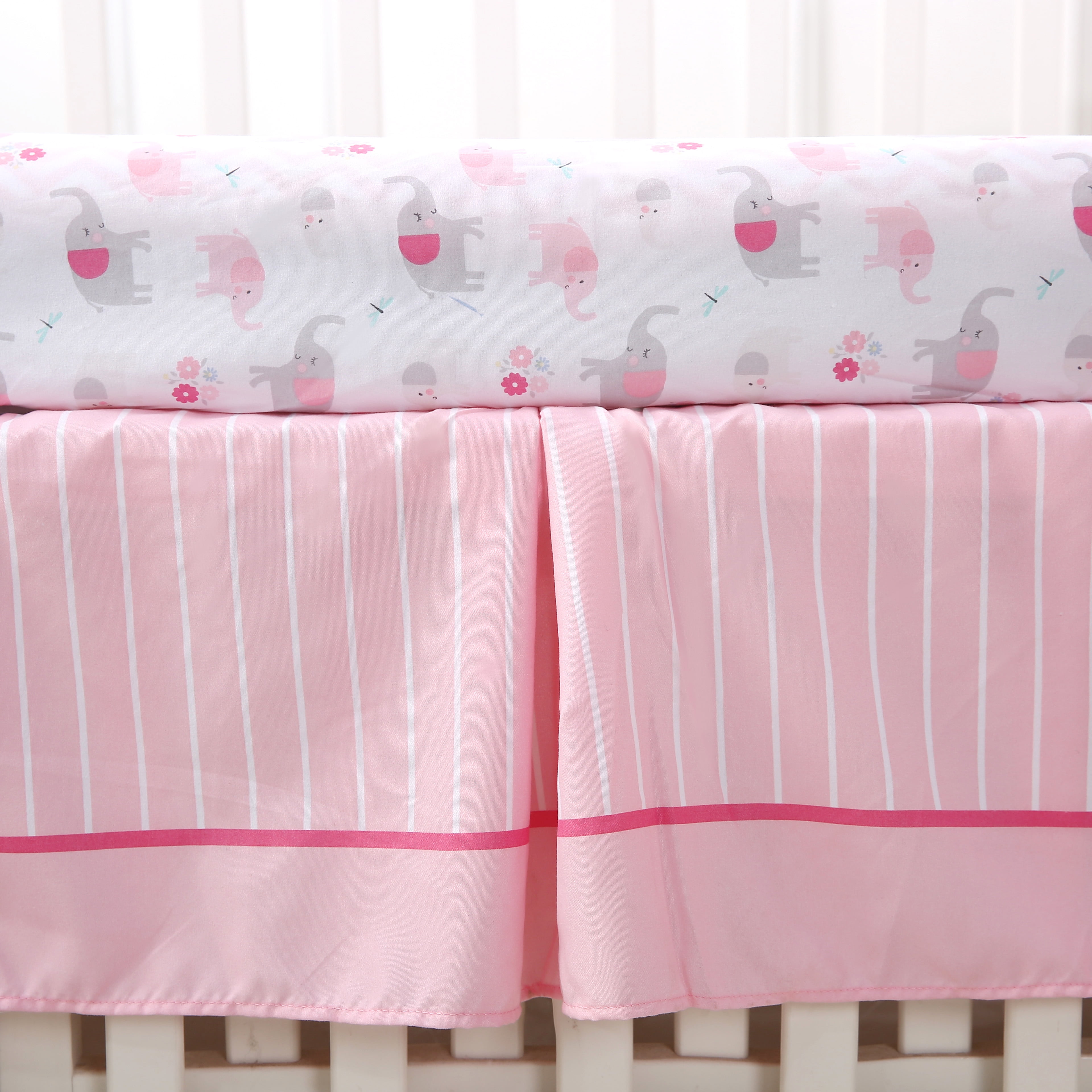 Sweet Baba Belle Elephant 3 PC Crib Bedding Set, Pink Crib Set for Baby Girls