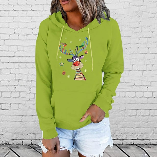 Puntoco Mujer Moda Casual Impreso Blusa de manga larga Bolsillo Pullover tops Sudaderas con capucha Puntoco Puntoco-813