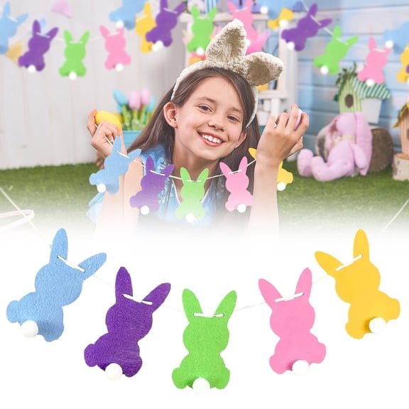 CoreLiving Easter Bunny Garland Banner Felt Carrot Egg Rabbit Hanging Decoration Colorful Spring Theme Party Decor for Indoor Home Mantle Outdoor Holiday
