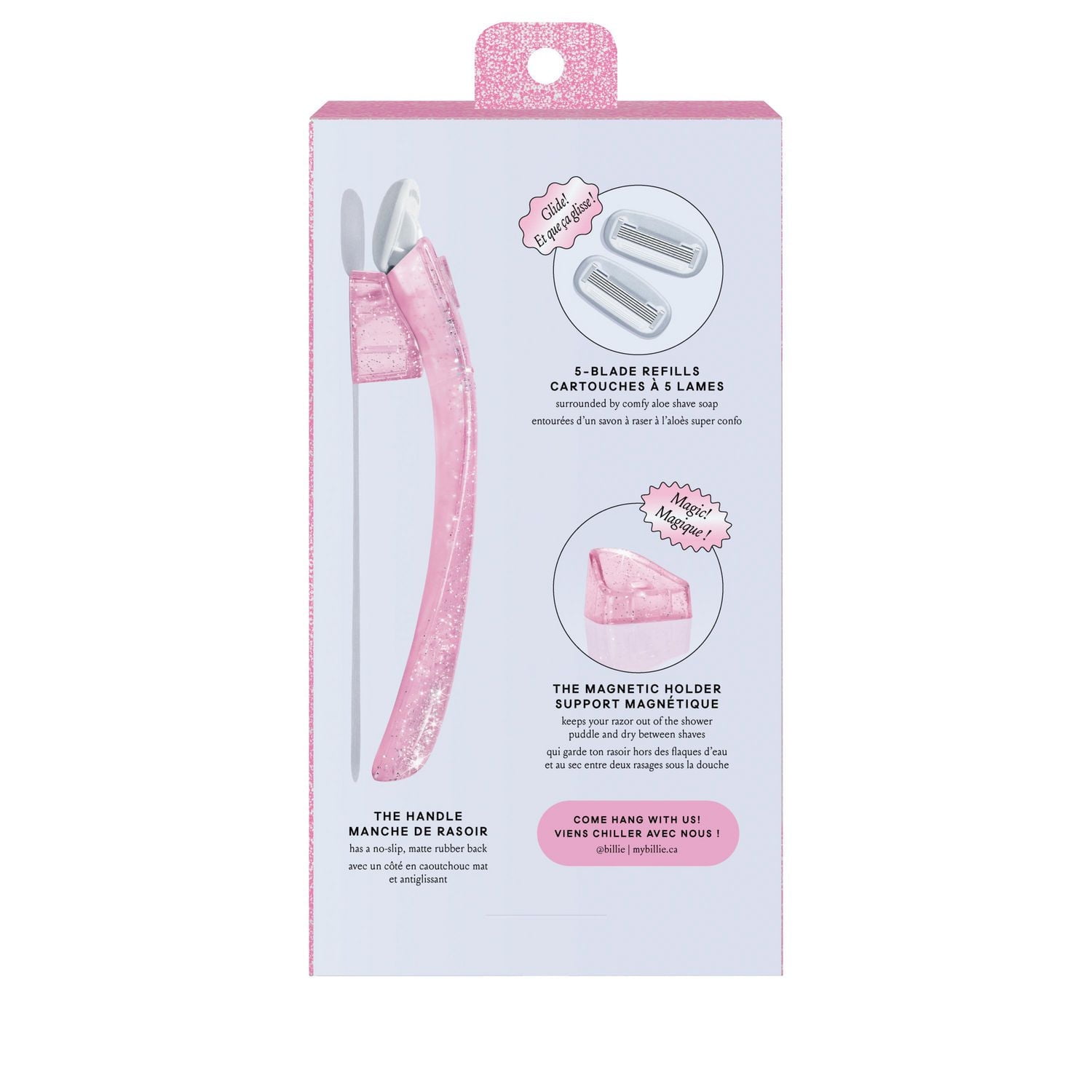 Billie Women’s Razor Kit - 1 Handle + Magnetic Holder + 2 x 5-Blade Refills - Pink Sparkle, 1 Kit