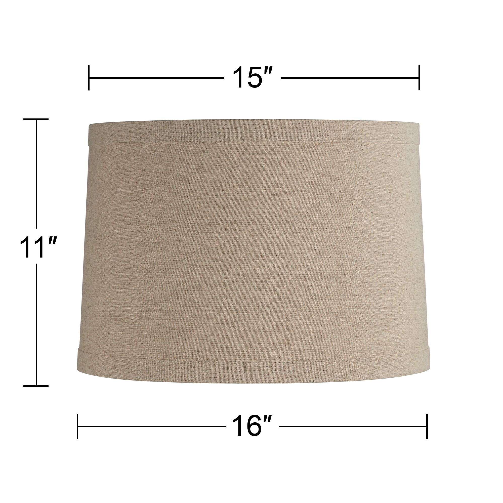 Springcrest Natural Linen Medium Drum Lamp Shade 15" Top x 16" Bottom x 11" High (Spider) Replacement with Harp and Finial