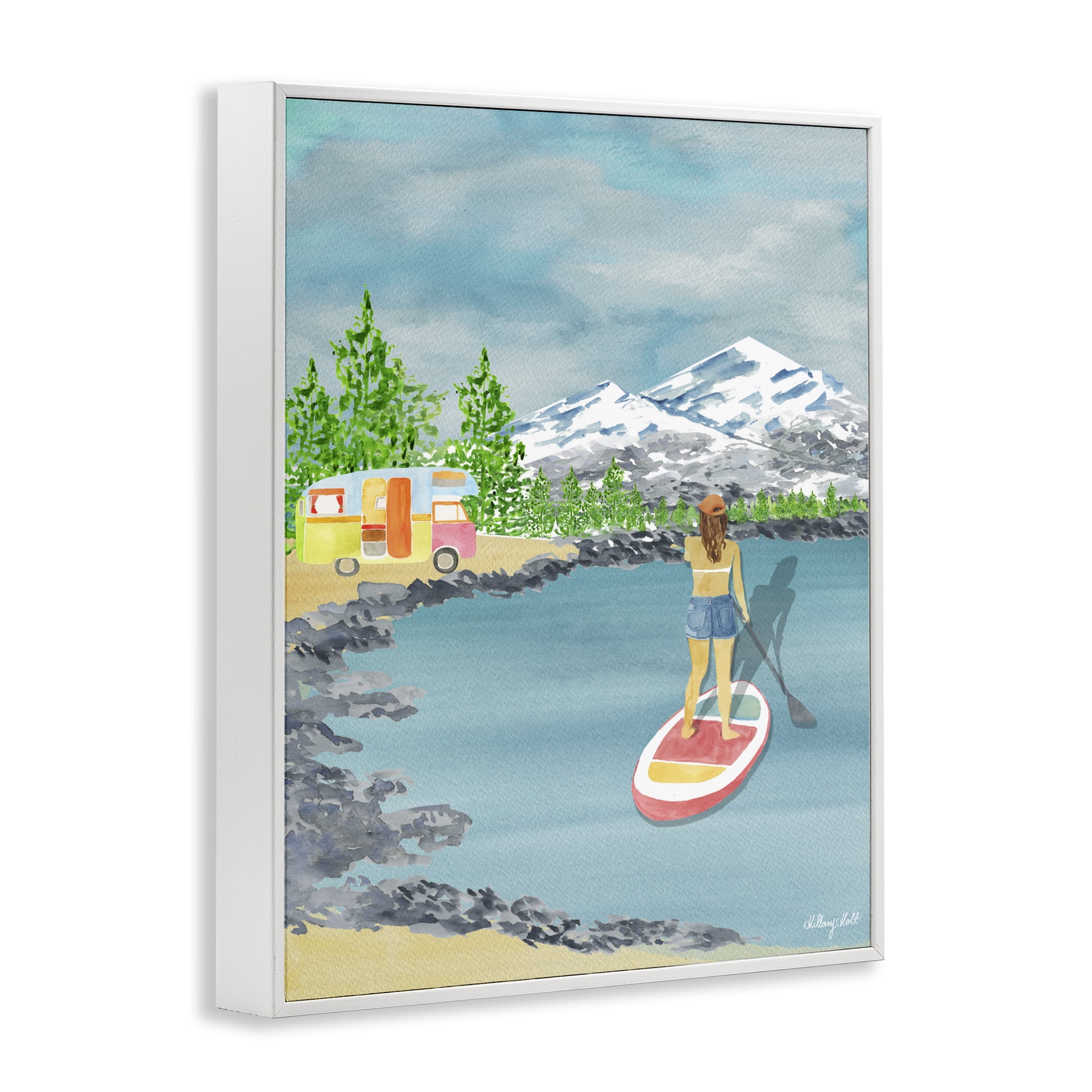Stupell Industries Lake Tahoe Paddle Boarding White Framed Giclee Art, design by Hillary Holt