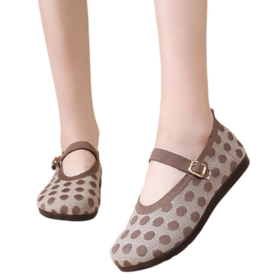 Women's Mesh Ballet Flats Comfortable Dressy Trendy Round Closed Toe Mary Jane Flat Shoes Women's Polka Dots Flats Casual Work Shoes