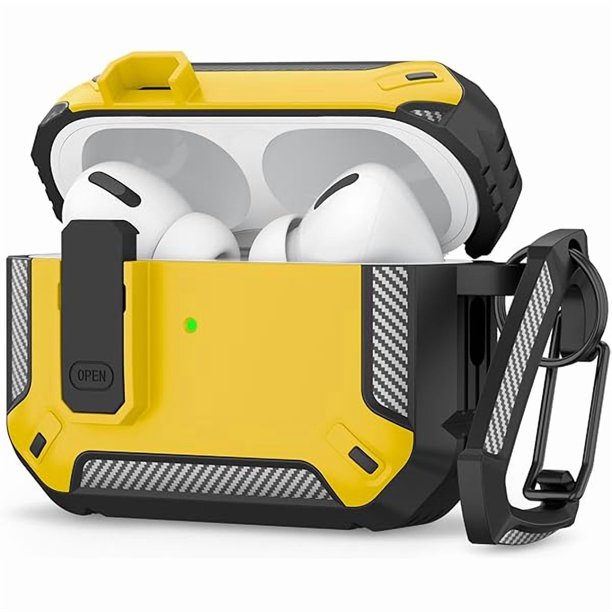 wonima44 for AirPods Pro 2nd/1st Generation Case Cover with Secure Lock, Automatic Pop-up Full Protection Hard Protective Case for Apple AirPods Pro 2 (2023/2022/2019) (Black Yellow)