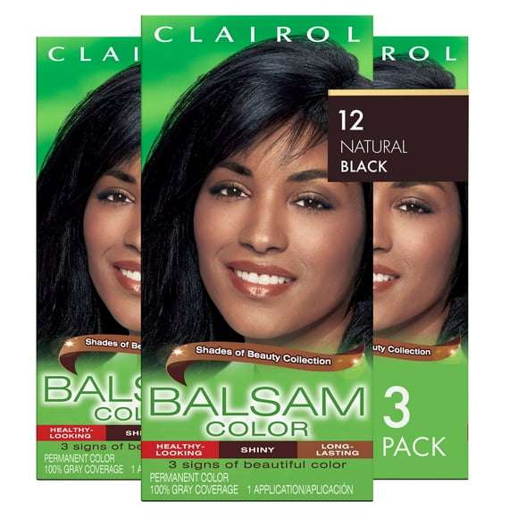 Clairol Balsam Teinture Permanente pour Cheveux, 12 Couleurs Noires Naturelles, Lot de 3