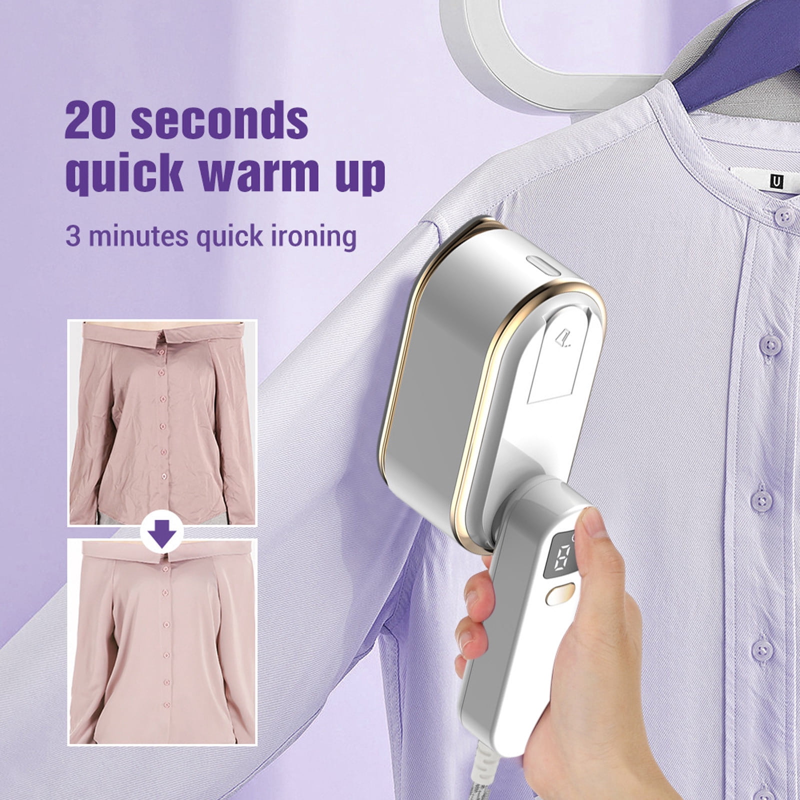 Tuphregyow Foldable Mini Travel Iron for Clothes, Handheld Garment Steamer with Ironing and Steaming Functions, Portable Fabric Wrinkle Remover for Home and Travel White
