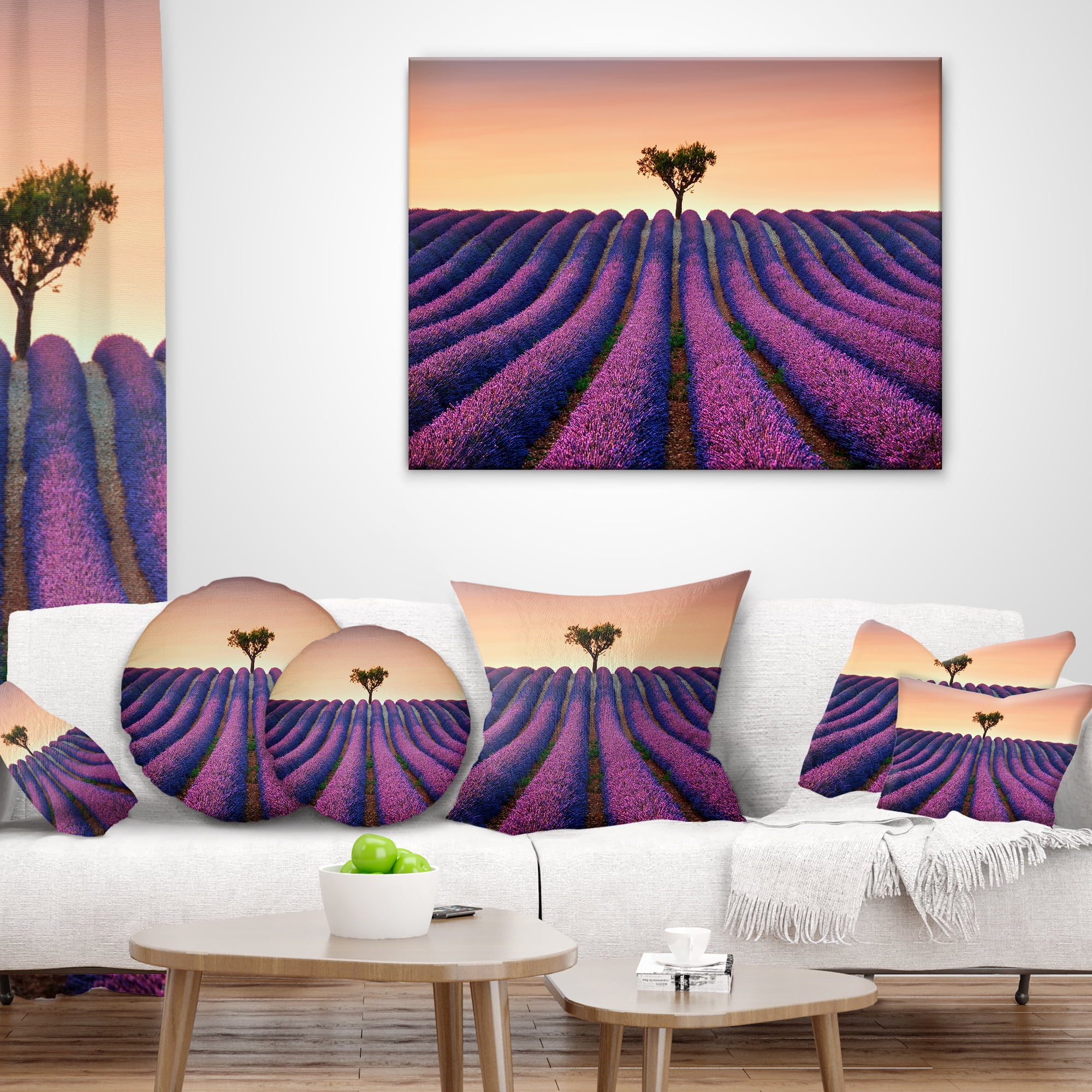Designart Lavender and Lonely Tree Uphill - Landscape Photography Throw Pillow - 16x16
