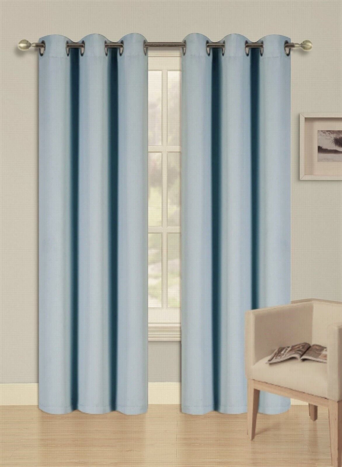 Set of 2 panels K68 slate blue color blackout unlined thermal light blocking drapes for living room window curtain top grommets noise reducing 37' wide X 63' length each panel