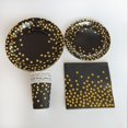 thumbnail image 3 of Juego de vajilla desechable para fiesta de cumpleaños con lunares negros bronceados, bandeja de papel, vasos de papel, decoración con forma de bandera, 3 of 4