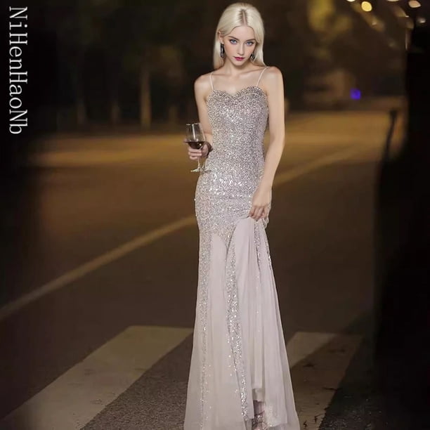 Vestidos de Noche largos elegantes y sexys para mujer, vestidos de fiesta de cumpleaños de malla, Maxi Vestido de verano con lentejuelas 2024