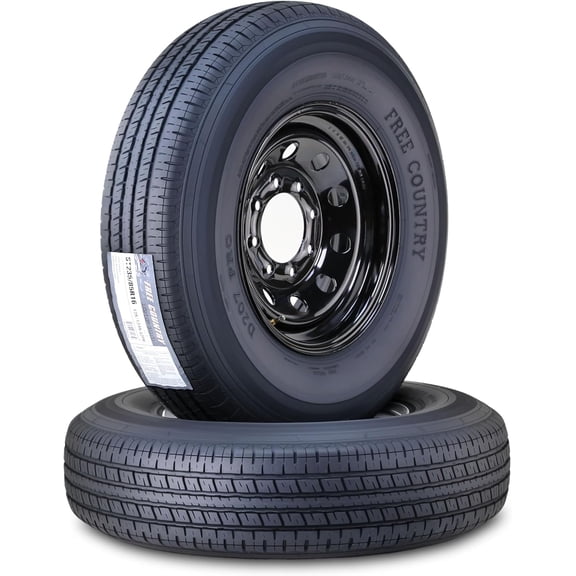 Free Country Trailer Tire Wheel Assembly ST235/85R16 12-Ply F 128N 8 Lug on 6.5" PCD Black Mod Rim ,SET 2