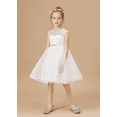 thumbnail image 2 of Knee Length Flower Girl Dress with Detachable Beaded Waistband Scoop Neck Tulle Lace Princess Pageant Dress Birthday Party Dress for Girls Elegant Floral Design Special Occasion ( 2 -3Years）, 2 of 9
