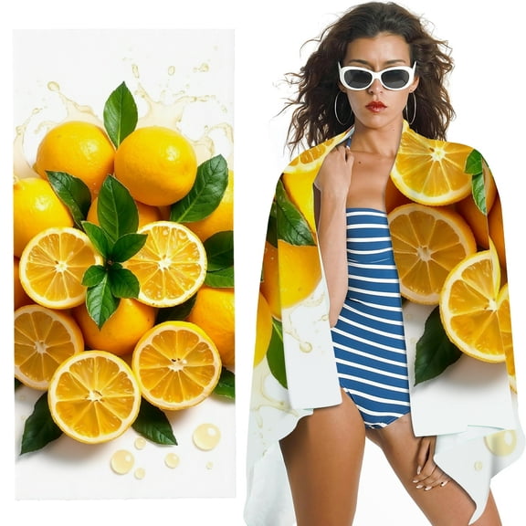 RKSupls Fresh Lemon Juice Splash Microfiber Beach Towel, Extra Large Quick Dry Lightweight Absorbent Towel for Travel Swimming Camping, Soft Super Absorbent- 30x60 in