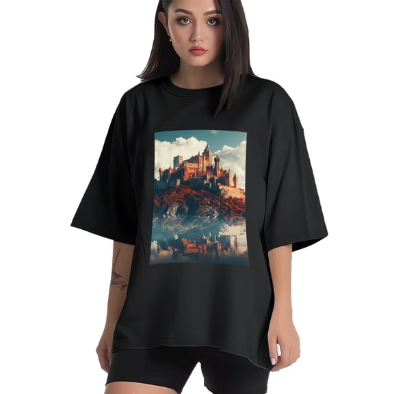 Plus Size Shirt for Women Black Tops for Women Short Sleeves Shirt for Women Castle (86） T Shirt Crewneck Shirt for Women XS