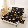 thumbnail image 2 of Homewish Dark Gothic Halloween Bed Sheets,Witch Hat Skull Pumpkin Candy Spider Print Full Size Sheets,4 Pieces,1 Flat Sheet,1 Fitted Sheet and 2 Pillowcases, 2 of 6
