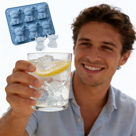 Highland Cow Ice Cube Mold, Blue Mini Highland Cow Silicone Mold, Creative Ice Cube Tray for Beverages, Decorative Ice Mold for and Drinks, Reusable Cow Ice Cube Mold