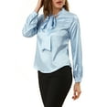 thumbnail image 4 of MODA NOVA Junior's Irregular Dotted Casual Long Sleeve Tie Neck Blouse Blue L, 4 of 5