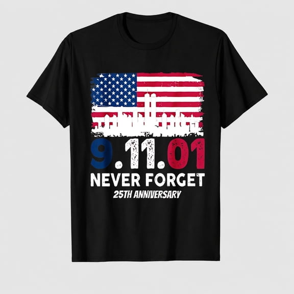 Unisex 9/11 25th Anniversary Never Forget Flag Graphic T-Shirt, Short Sleeve Shirt
