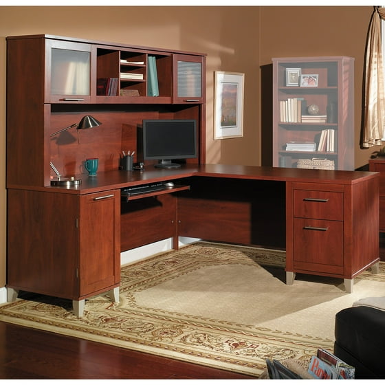 Bush Furniture Somerset 71W L Shaped Desk with Hutch in Hansen Cherry
