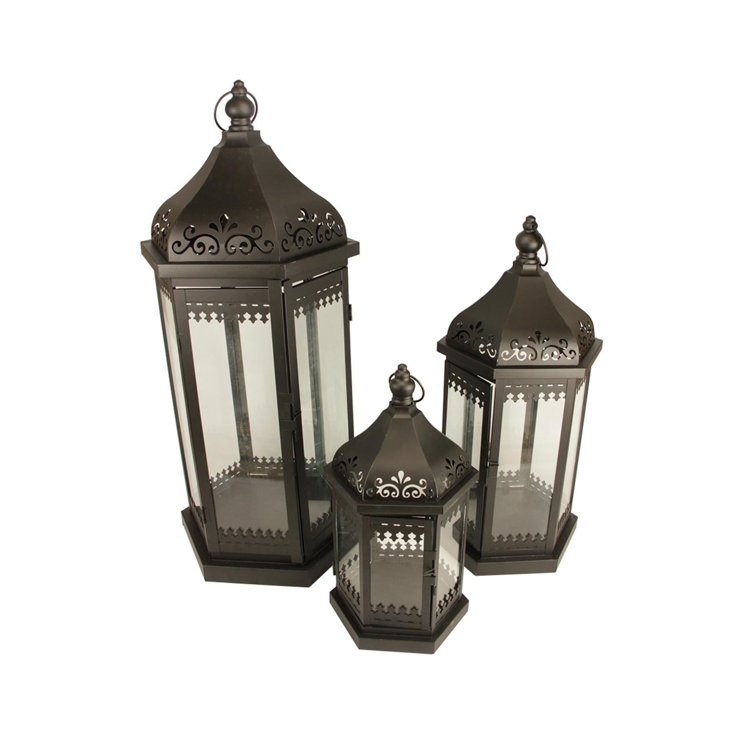 Set of 3 Black French Country Garden Floral Pillar Candle ...
