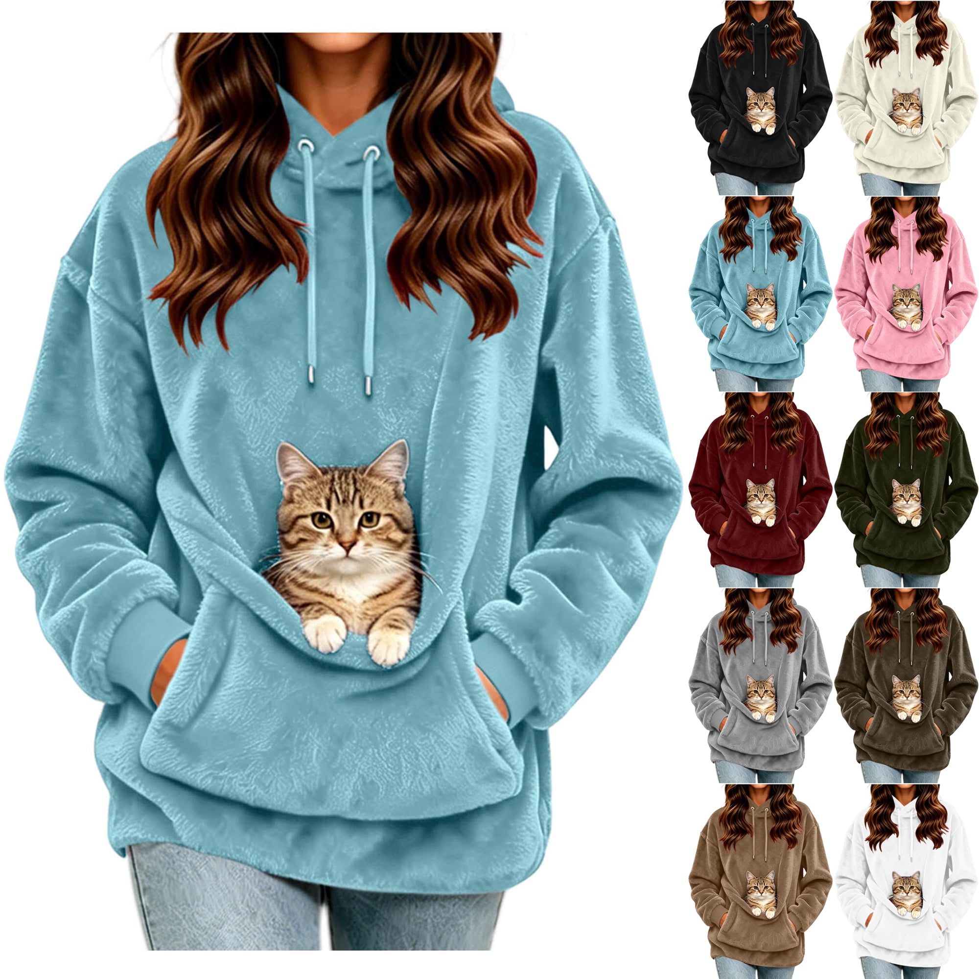 Womens Sweatshirt Soft Fleece Hooded with Front Carrier Pocket for Pets Other Things