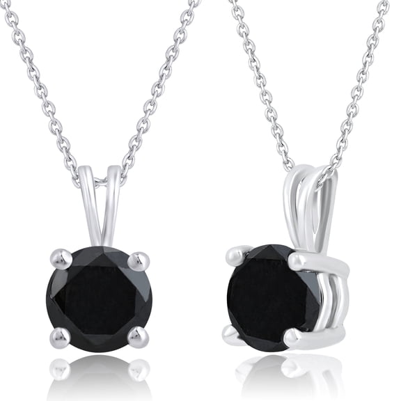 DewberryDiamonds 2 Ct Round Cut Black Diamond Solitaire Pendant W/ 18" Cable Chain Set with Lobster Lock Necklace 14KT White Gold Plated 925 Silver