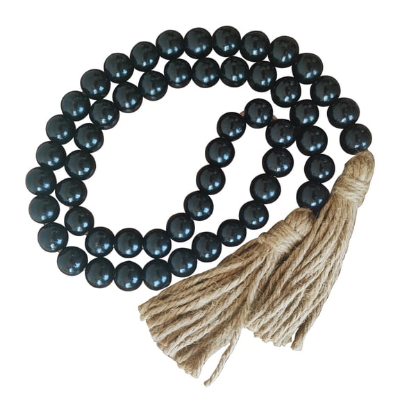 Minzimin Decor Wood Beads Garland Farmhouse Wall Hanging Decorations Natural Wooden Bead Tassel Decorative for Coffee Table Christmas and Prayer