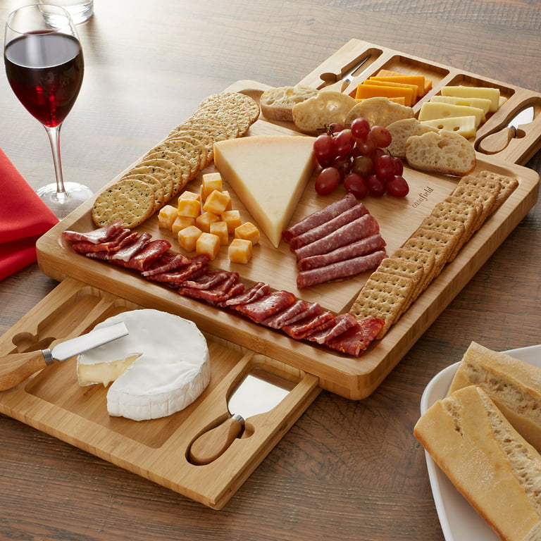 AIDEA Wood Cutting Board Cheese Board with Handle Set of 2 - Wood  Charcuterie Platter Serving Tray for Cheese, Crackers, Meat And Wine- Great  for Birthday, Housewarming & Wedding Gifts 