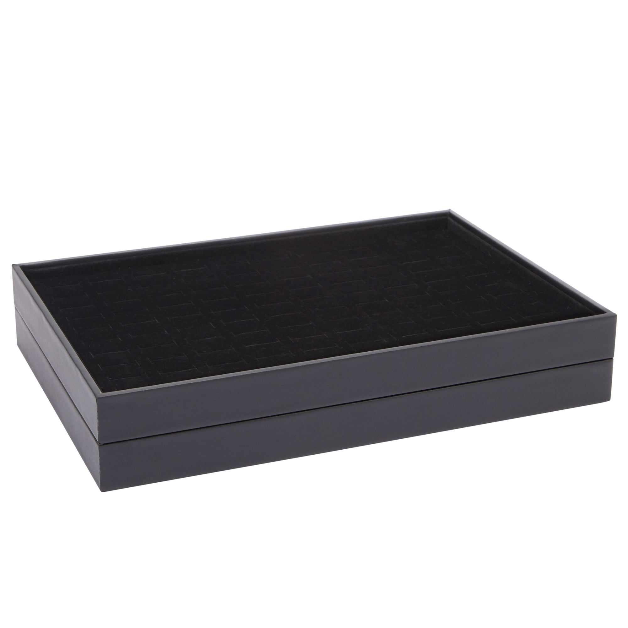 Juvale Ring Display Tray - Velvet Protection & Jewelry Display - Removable Pad & Earring Storage - Stackable Jewelry Trays & Glasses Holder for Nightstand - Pack of 2, 13.8 x 9.5 x 1.3 in, Black