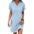 thumbnail image 4 of VNKIDY Comfortable Women Dresses V Neck Solid Color Pullover Comfortable Casual Button Down Dress Summer Autumn, 4 of 6