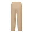 thumbnail image 4 of Huesdet Women Capri Pants Casual Drawstring Elastic High Waist Baggy Wide Leg Cropped Pants Trousers for Ladies Summer(Khaki,M), 4 of 5