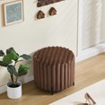 thumbnail image 3 of 22.05"Wide Upholstered Round Pouf Ottoman Foot Rest with Black Metal Legs,Faux Fur Footstool for Living Room Bedroom Entryway. Brown, 3 of 6