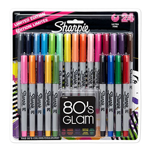 Sharpie Ultra Fine Point Permanent Markers, 24-Pack, 80's Glam Assorted ...