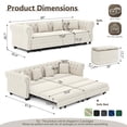 thumbnail image 3 of Timbernest 89" Pull Out Sofa Bed King Size, 3 in 1 Convertible Sleeper Sofa, Velvet Chaise Lounge, Tufted 3-Seater Chesterfield Sofa with Movable Ottoman and Rolled Arm, Beige, 3 of 13