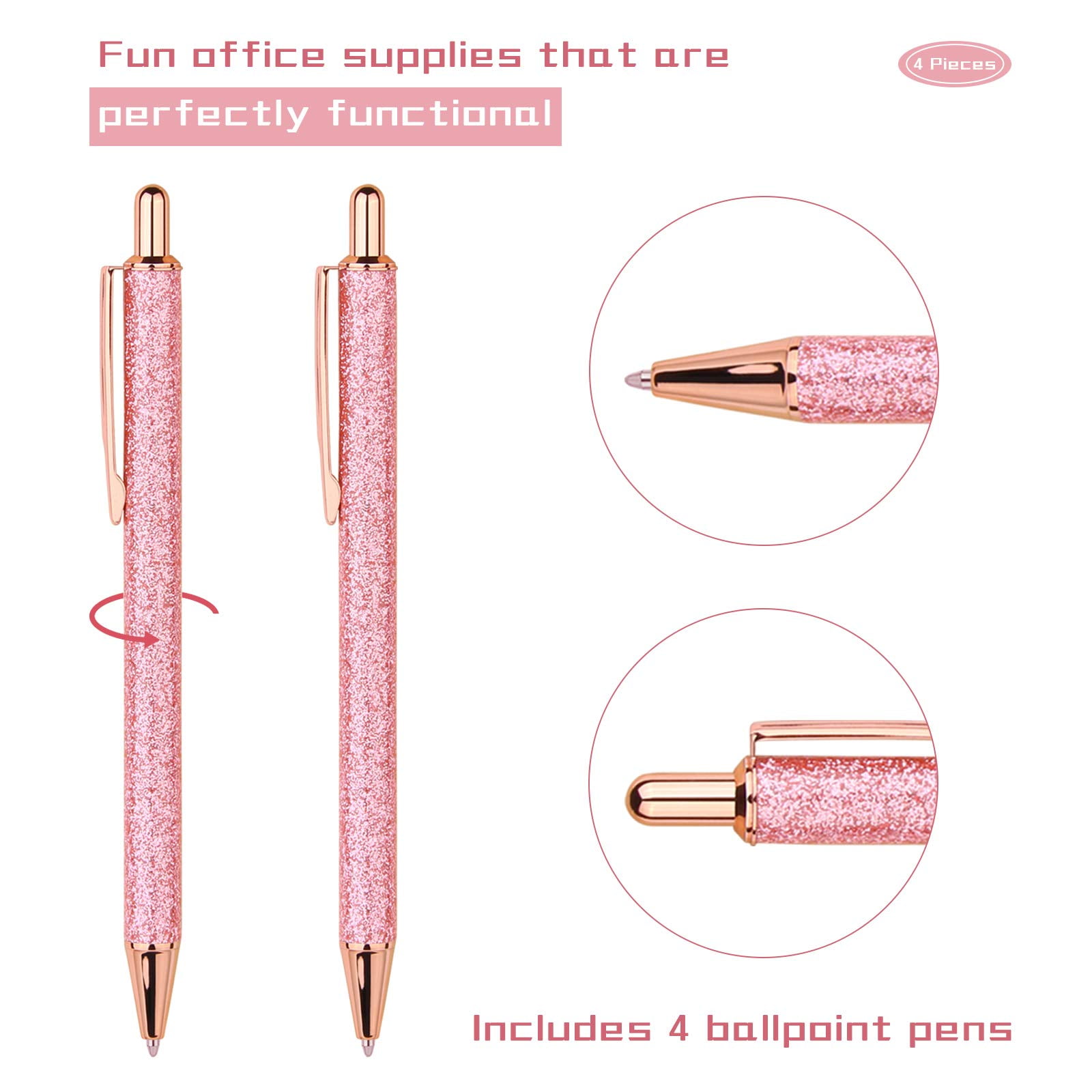 Dropship 4pcs Ballpoint Pens,Fine Point Smooth Writing Pens,Metal Twist  Pretty Pens For Journaling, 1.0 Mm Medium Point Black Ink Cute Pens,Office  Supplies Fancy Pen Sets For Women&Men Gift to Sell Online at