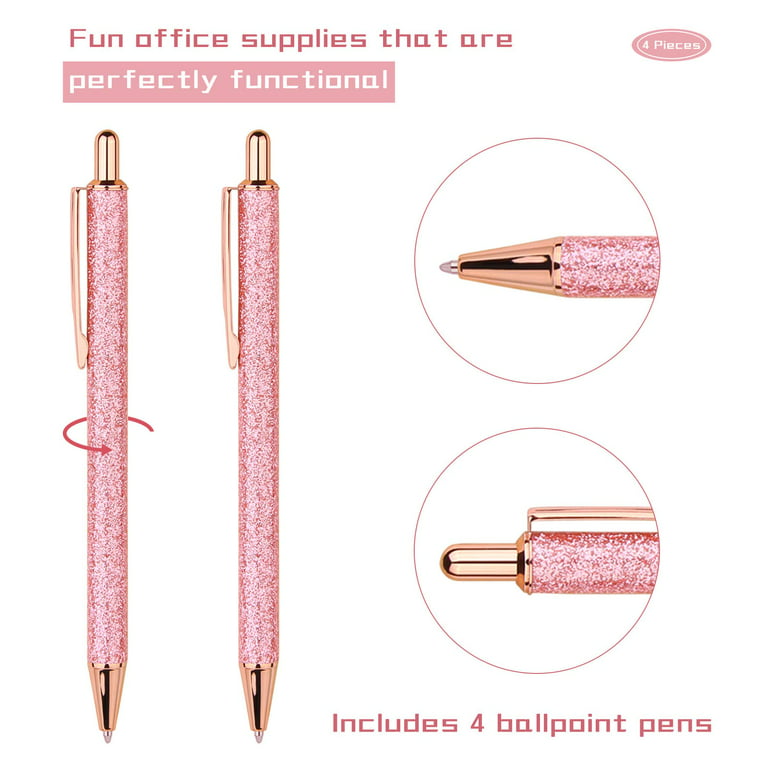 11 Pcs Fancy Pens for Women Pretty Cute Pens Glitter Ballpoint Pens with  Metal Barrel Retractable Writing Pens Black Ink Medium Point 1.0 mm Pretty