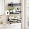 thumbnail image 6 of YOYTOO Over the Toilet Storage Shelf, 3 Tier Freestanding Bathroom Caddy Organizer Behind Toilet Stand Shelves Towel Rack with Toilet Paper Roll Holder, Black, 6 of 7
