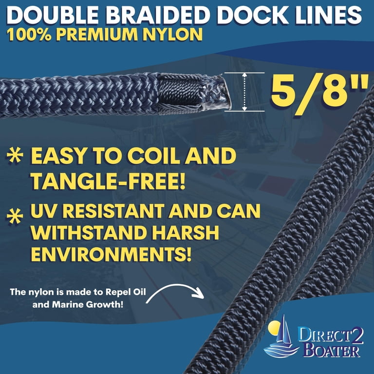 NovelBee 2-Pack 3/4" X 30' Double Braid Nylon Dock Line With Spliced Soft Eye - Black Mooring Rope For Boats