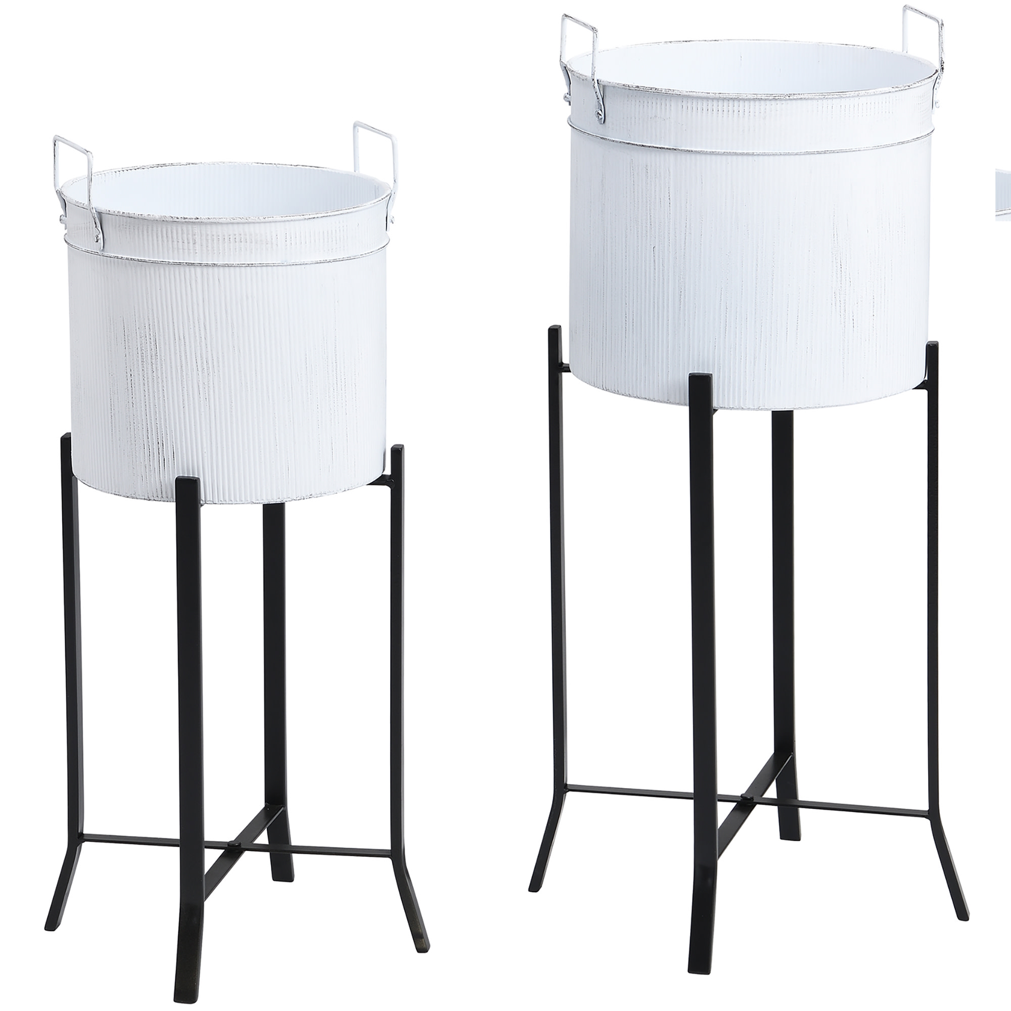 FirsTime & Co. White Farmhouse Trough Outdoor Planter 2-Piece Set, Farmhouse, Painted, Round,Metal, 15.5 x 14 x 32.5 in