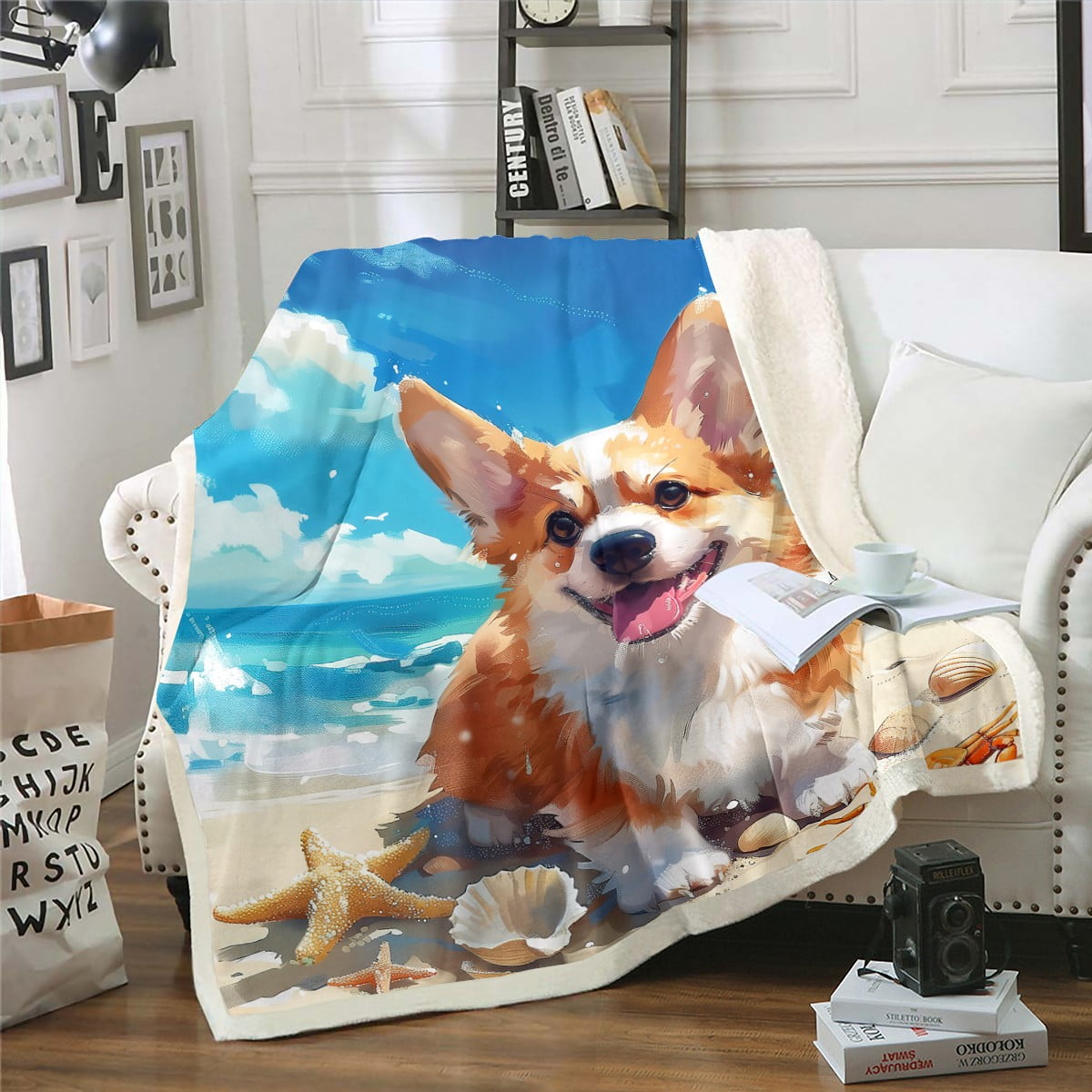 YST Watercolor Corgi Dog Fleece Blanket Queen For Kids Toddler Sea Ocean Beach Sherpa Blanket White Seashell Throw Blanket Hand Drawn Blanket Boys Girls Dog Lovers Room Decor Soft Walmart