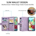 thumbnail image 2 of Wallet Phone Case for Samsung Galaxy A51(4G), Retro Matte 9 Card Holder Slots Zipper Pocket Case PU Leather Magnetic Closure Kickstand with Wrist Strap Shockproof Folio Flip Case - Purple, 2 of 16