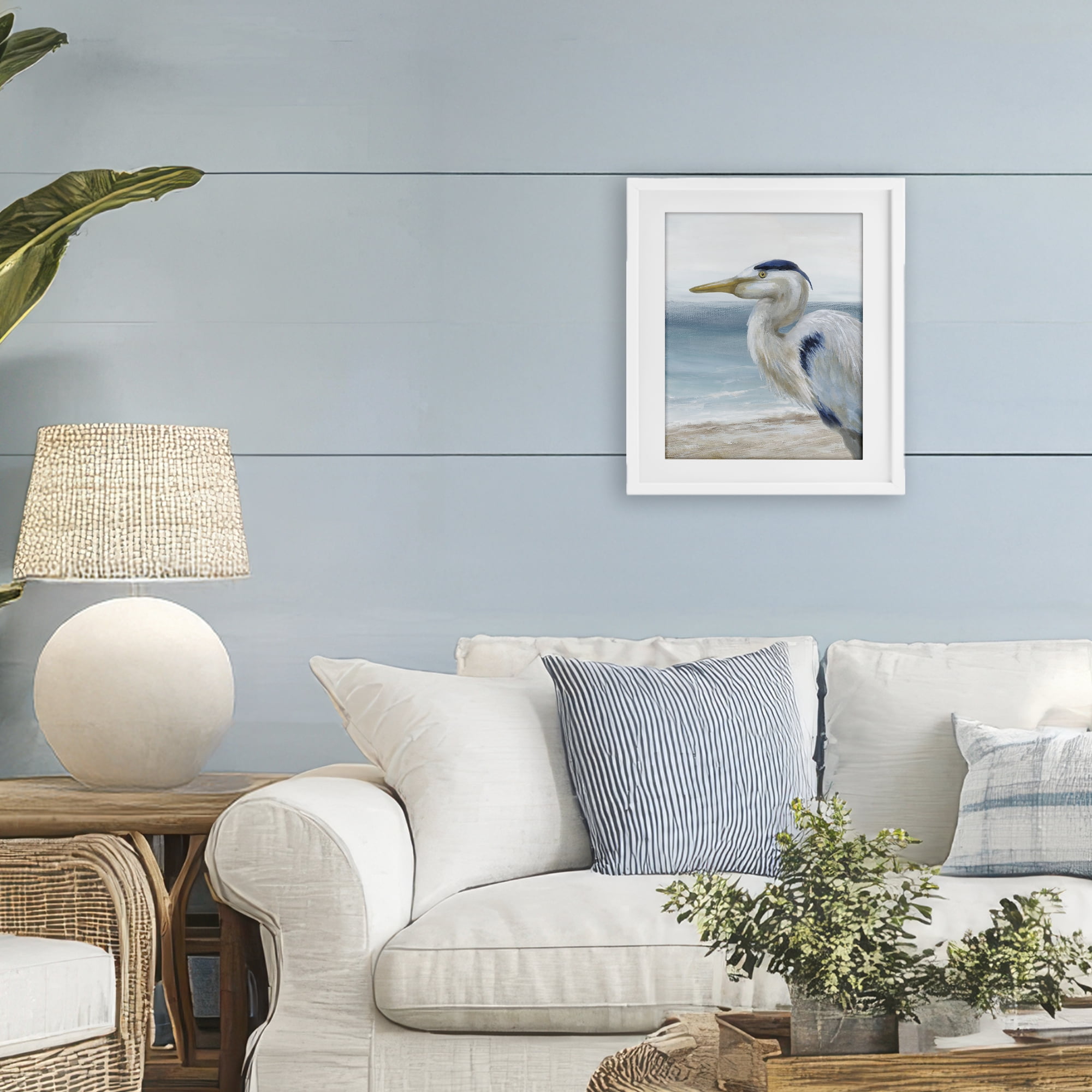 Stupell Industries Left Gazing Heron White Framed Print Under Glass, design by Nan