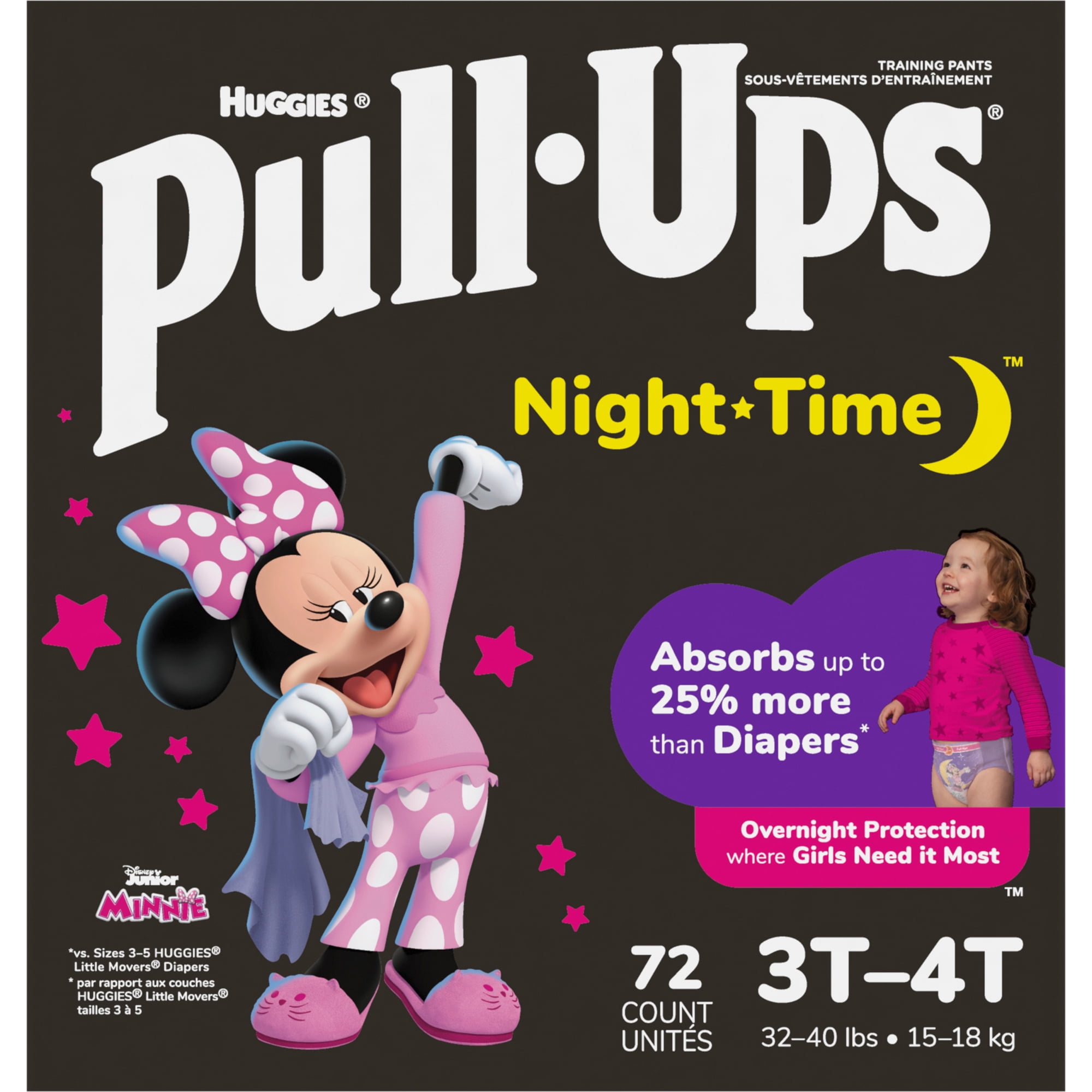 Pull-Ups Girls' Night-Time Potty Training Pants, 3T-4T (32-40 lbs), 72 Ct