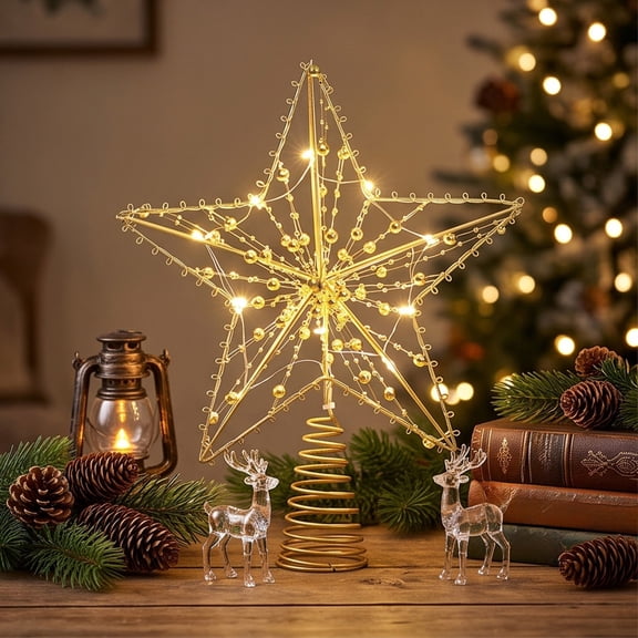 Christmas Tree Topper Star LED Lighted Five Point Star Decoration Battery Operated Tree Topper For Christmas Tree Holiday Home Decor