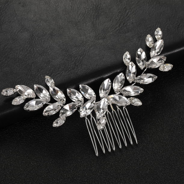 Zhuge Horquillas para el pelo de boda con flores para novias, peinetas con perlas de cristal,joyas con diamantes de imitación para novias, damas de honor y mujeres (plateadas)