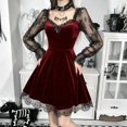 thumbnail image 2 of Xijirk Women's Gothic Cosplay Dress V Neck Lace Long Sleeve Velvet A Line Short Gown for Halloween Party Themed Role Play,Red,XL, 2 of 6