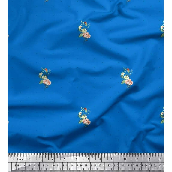 Soimoi Cotton Voile Fabric Dot,Leaves & Peony Floral Print Sewing Fabric Yard 42 Inch Wide