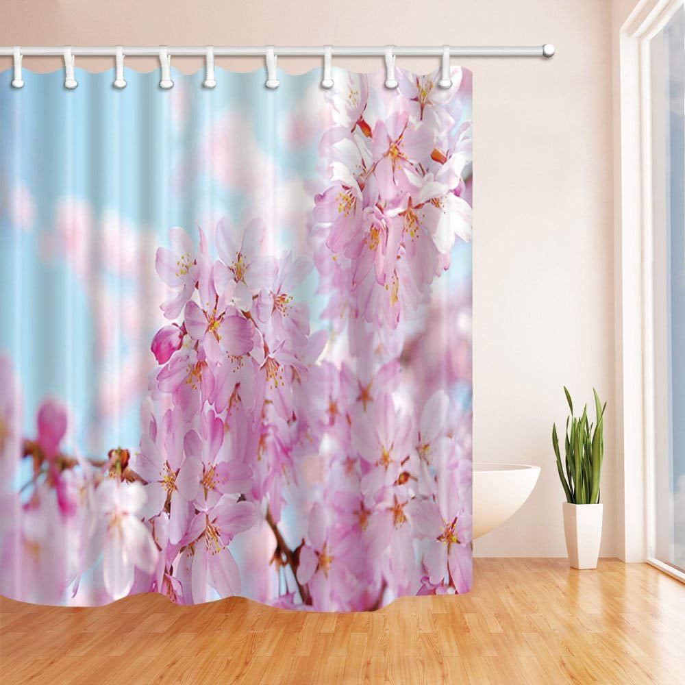 BPBOP Cherry Blossoms Blue Polyester Fabric Bathroom Shower Curtain ...