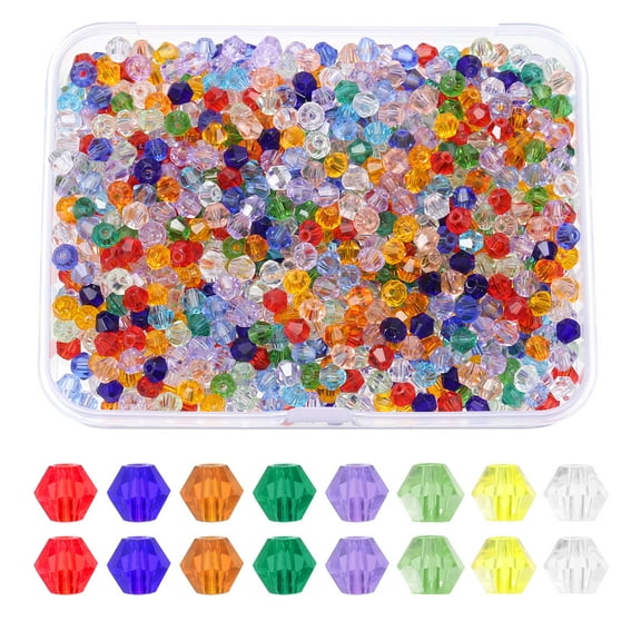 Uxcell 1000pcs 4mm Bicone Glass Crystal Beads, Faceted Beads with Box Multicolored